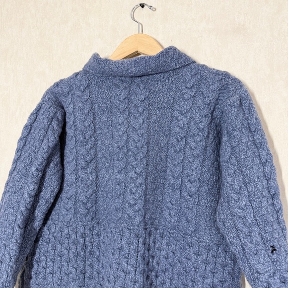 Aran Sweater Market 100% Merino Wool Ireland Cardigan Cable Knit Sweater Blue L - Picture 4 of 10